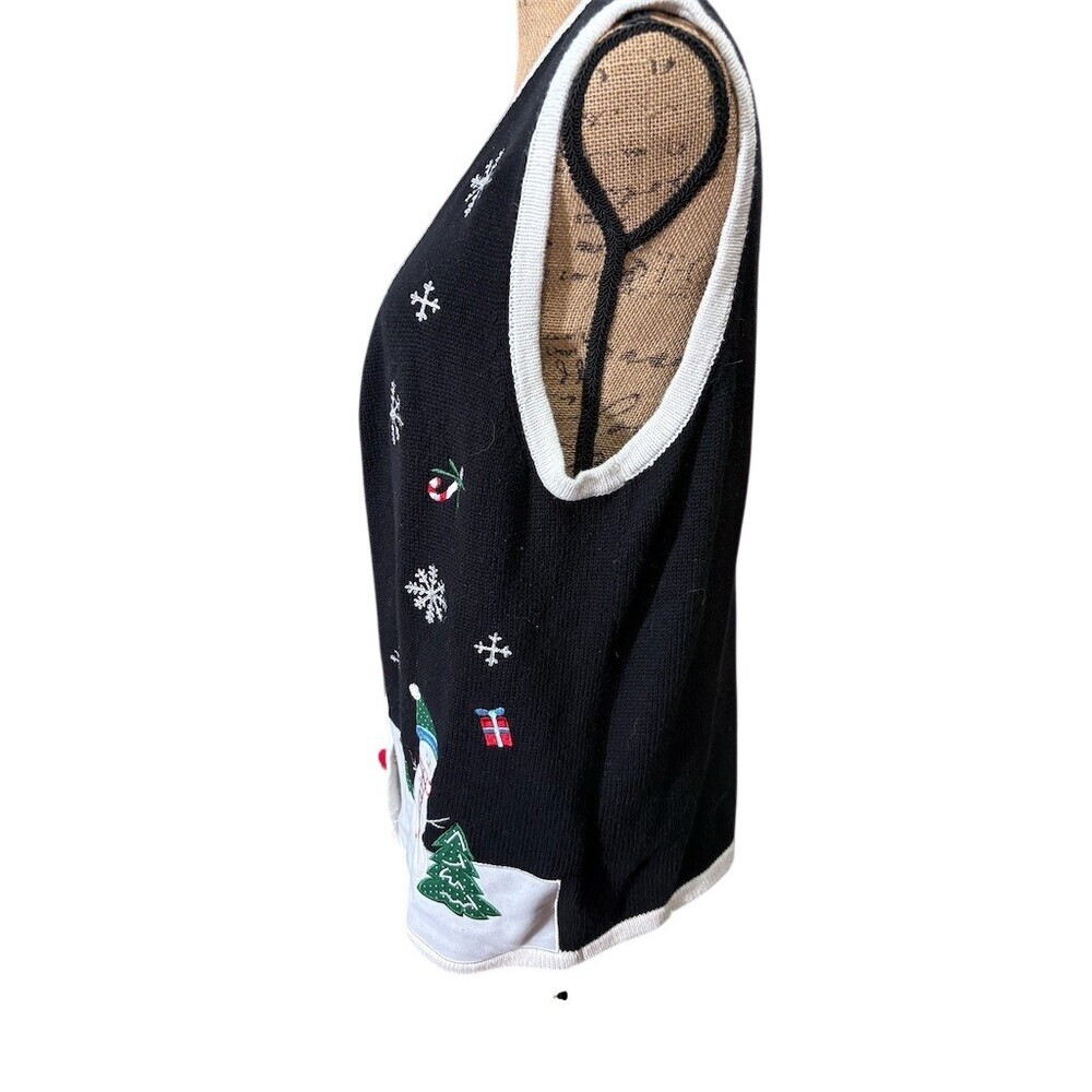Holiday Editions Sweater Vest Womens 2XL Black Snowman Christmas Button - Picture 6 of 11